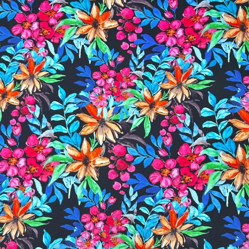 Vibrant Botanical Viscose Satin Fabric