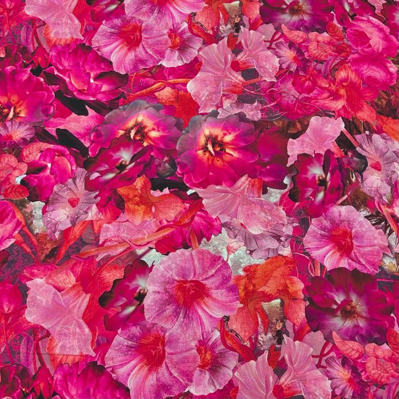 Vibrant Pink Florals Viscose Twill Fabric