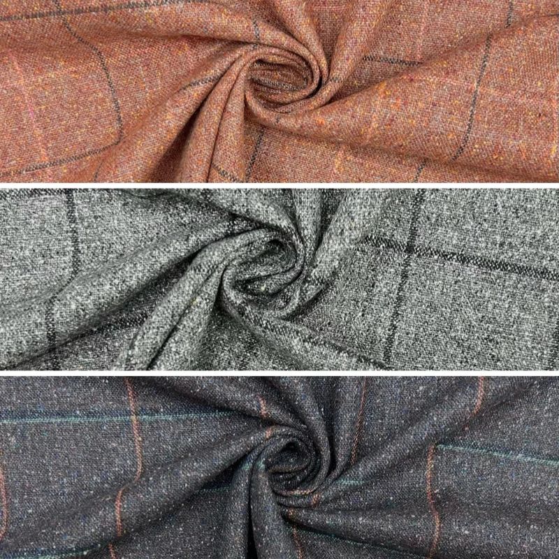 Vintage Check Wool Linen Blend Fabric