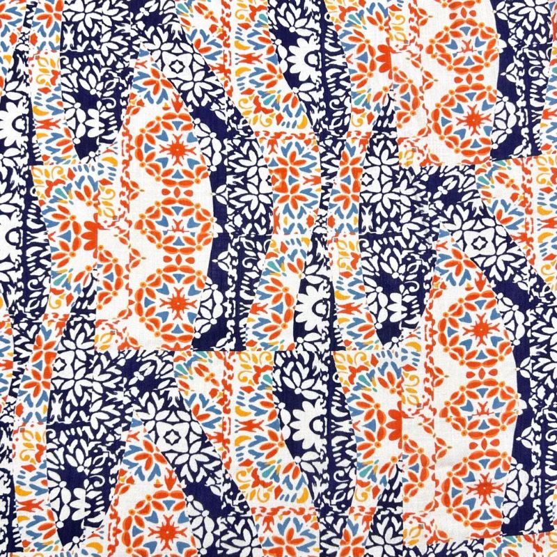 Vintage Mosaic Stretch Linen Mix Fabric
