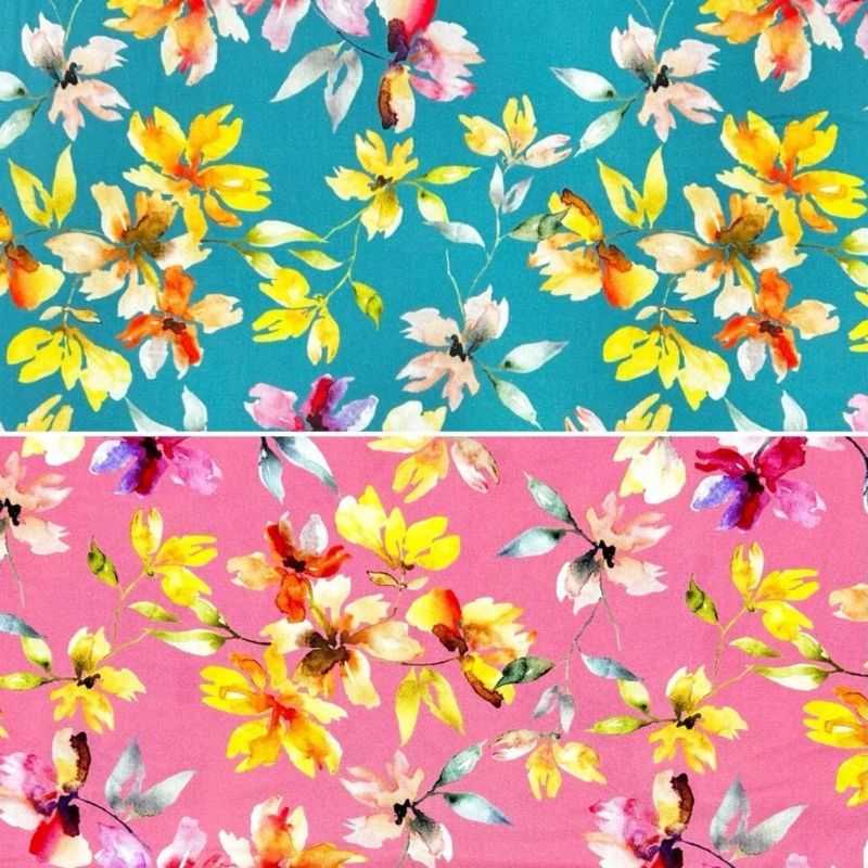 Warm Flowers Stretch Viscose Twill Fabric