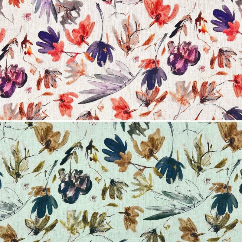 Watercolour Floral Linen Viscose Fabric