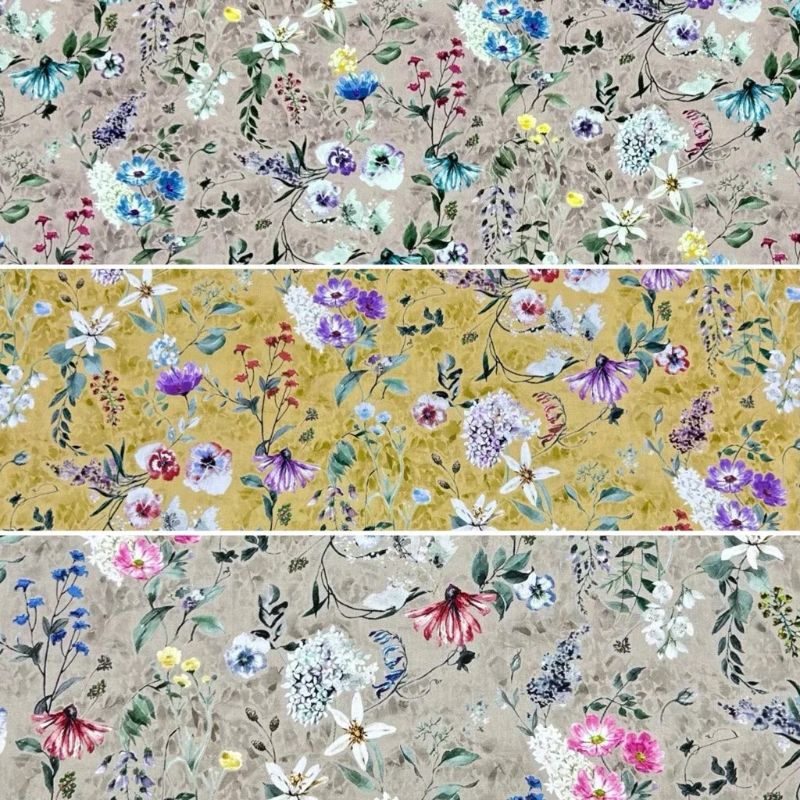 Watercolour Floral Rose & Hubble Cotton Poplin Fabric