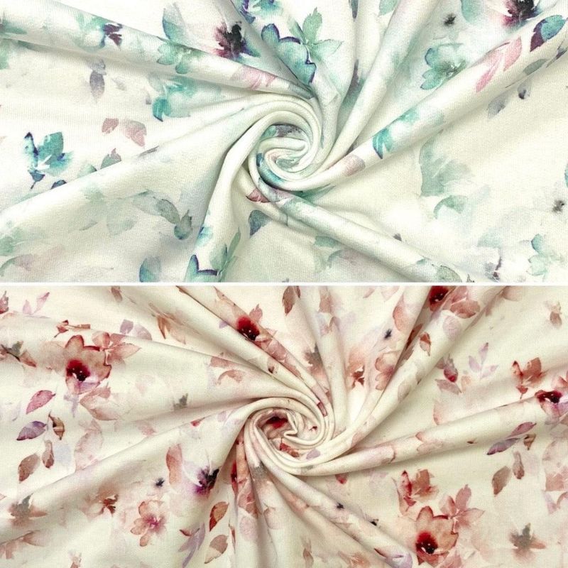 Watercolour Garden on White Organic French Terry Fabric