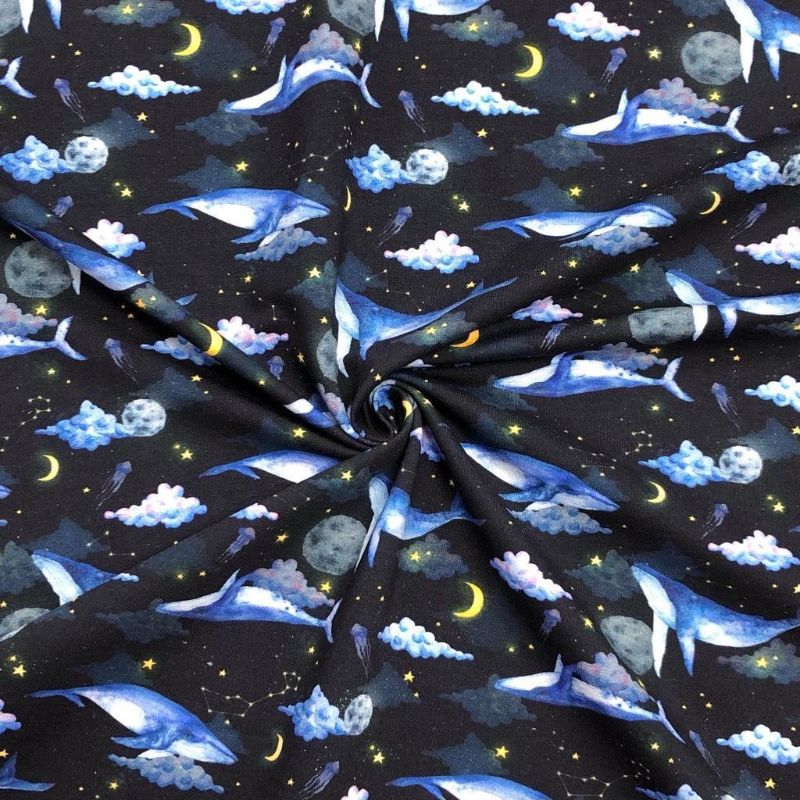 Whales in Space French Terry Fabric
