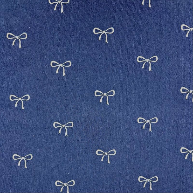 White Bows Stretch Denim Fabric