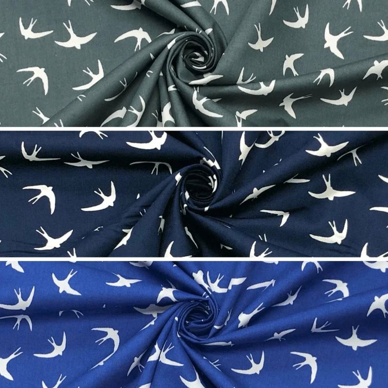 White Swallows Rose & Hubble Cotton Poplin Fabric