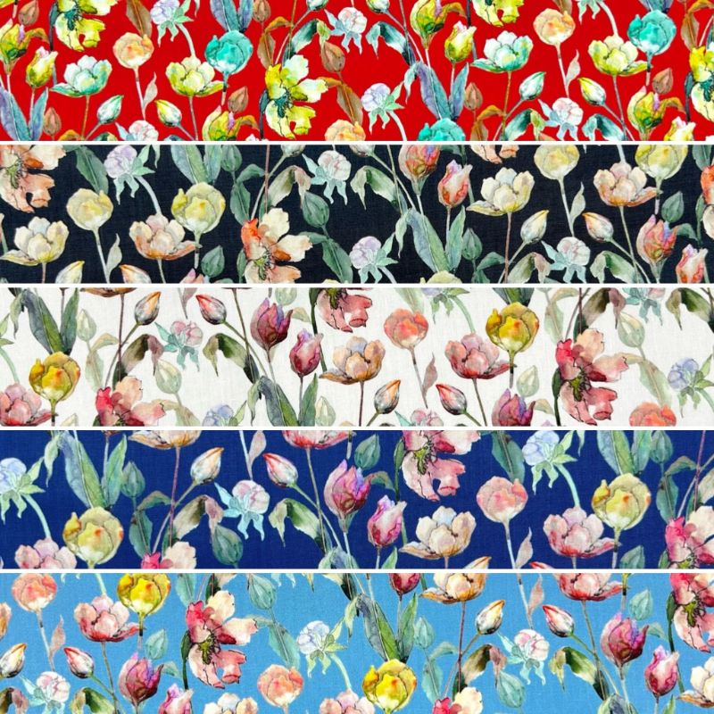 Wild Garden Meadow Rose & Hubble Cotton Poplin Fabric