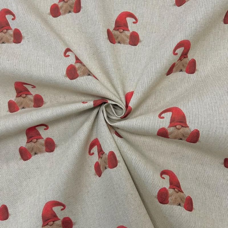 Xmas Gnomes Linen Look Polycotton Fabric