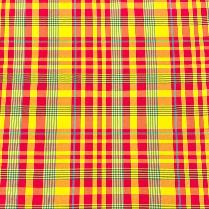 Yellow and Red Madras Check Cotton Fabric