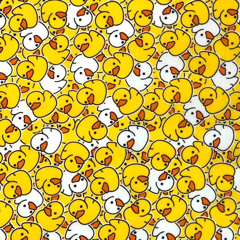 Yellow and White Rubber Ducks Polycotton Fabric