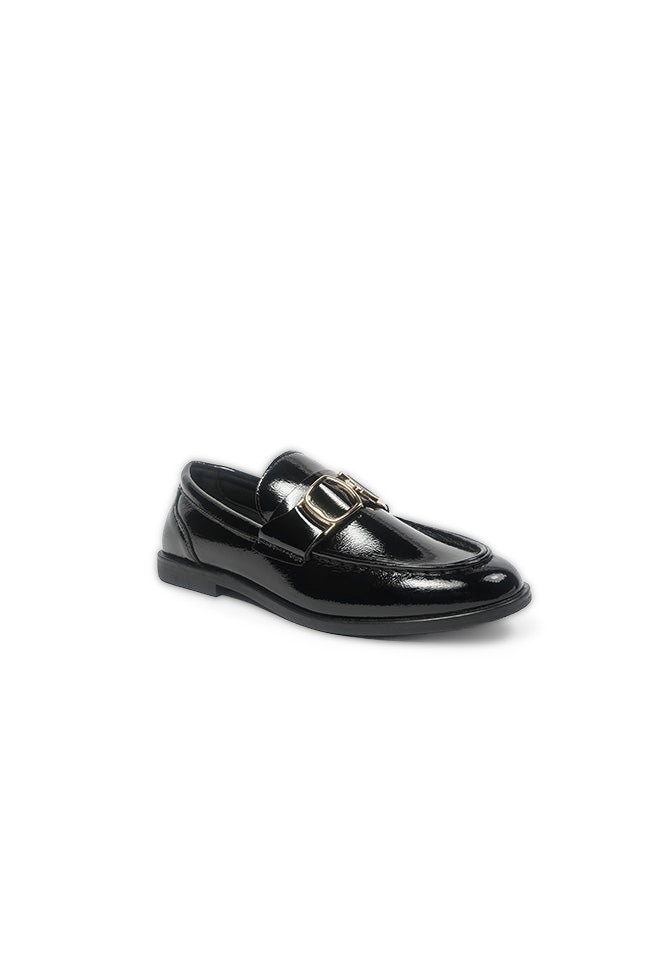 Angelica Ladies Gold Trim Black Patent Loafer