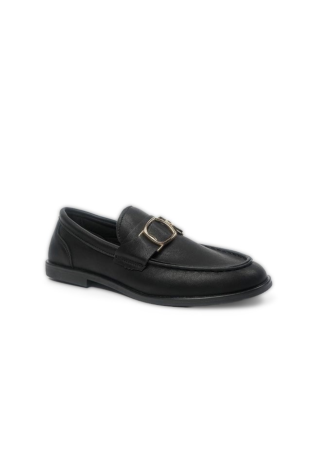 Angelica Ladies Gold Trim Black PU(Matt) Loafer