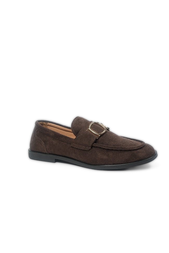 Angelica Ladies Gold Trim Brown Microfiber Loafer