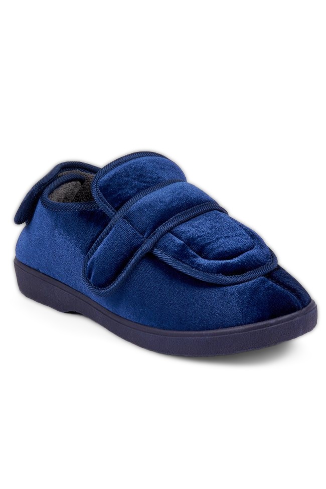 Burt Navy Velour Grey Lining Slipper