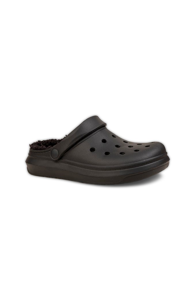 Harriet Ladies Fur Lined Black Clogs