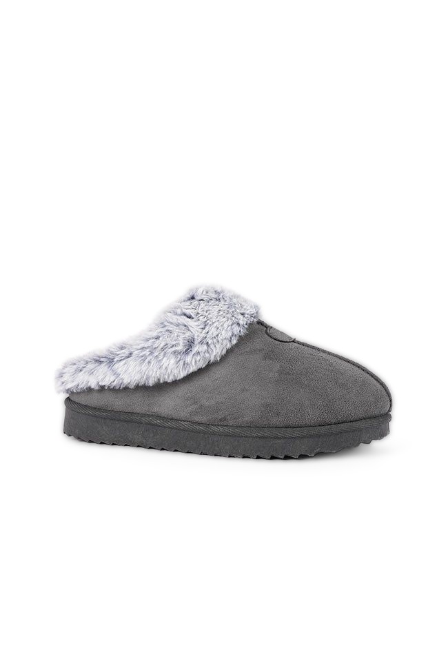 Jane Ladies Fur Lined Grey Mule Slipper