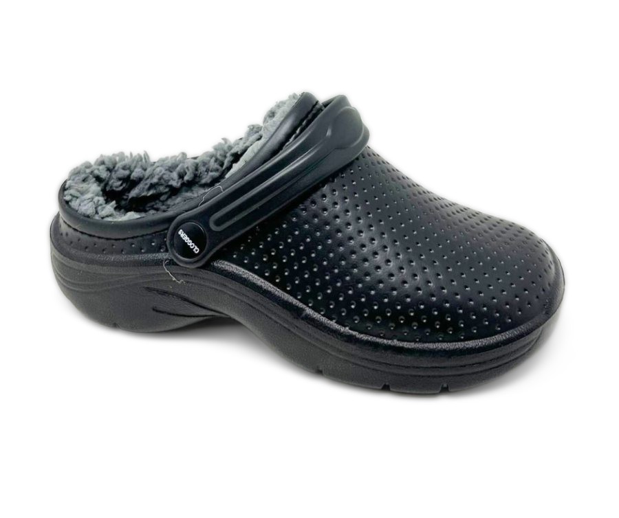 Leo Youth Fur Lined Full Garden Clog Black