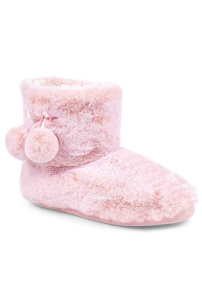 Lily Pink Fur Poms Fur Low Cut Bootee Slipper