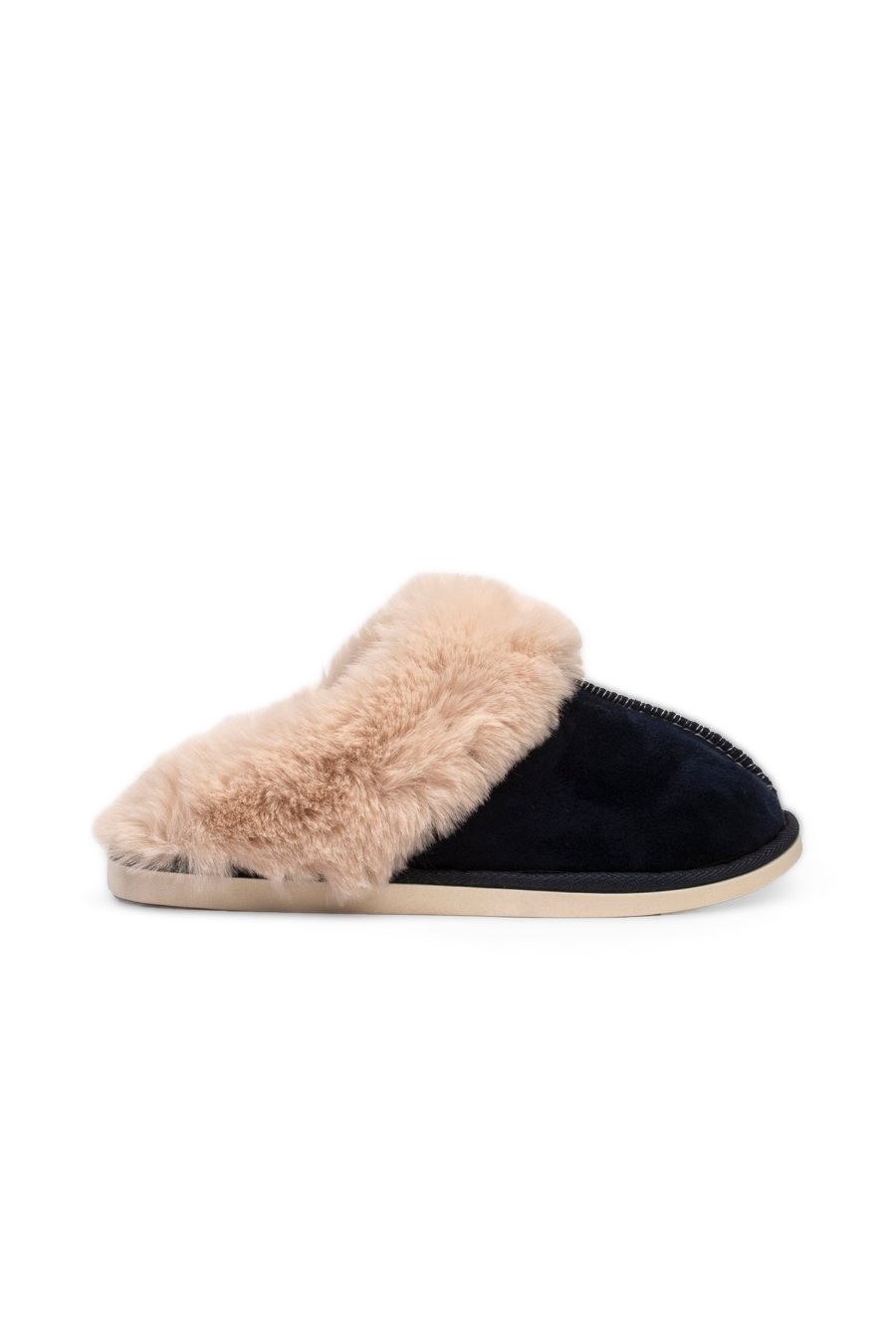 Lizzie Faux Fur Suede Slippers - Navy
