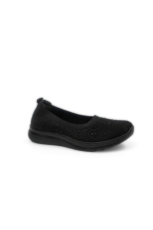 Lorena Ladies Black Diamanti Elastic Top Line Ballerina Slip On Shoes