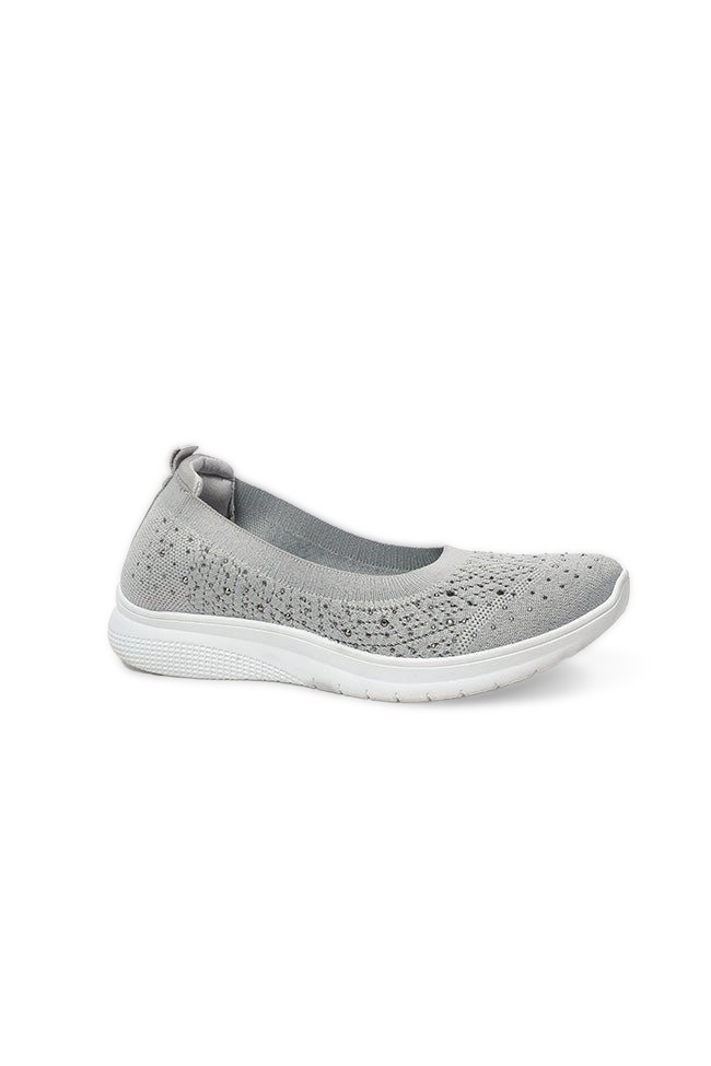 Lorena Ladies Silver Diamanti Elastic Top Line Ballerina Slip On Shoes