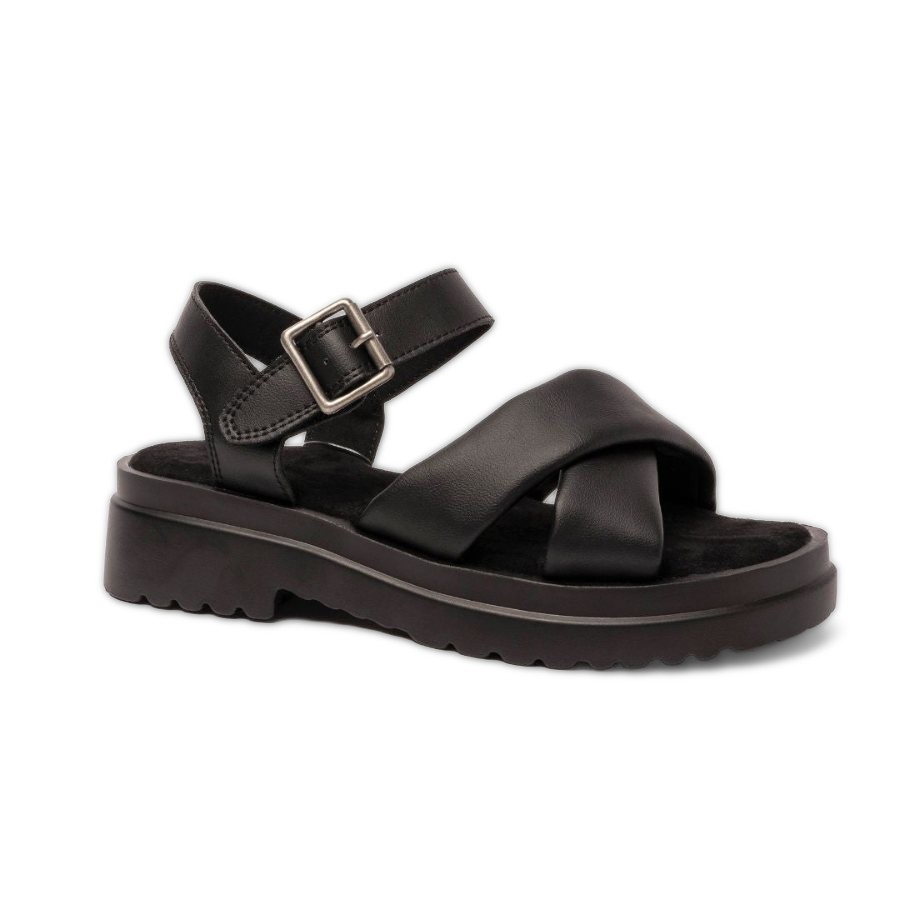 Margot Ladies Crossover Buckle Sandal Black