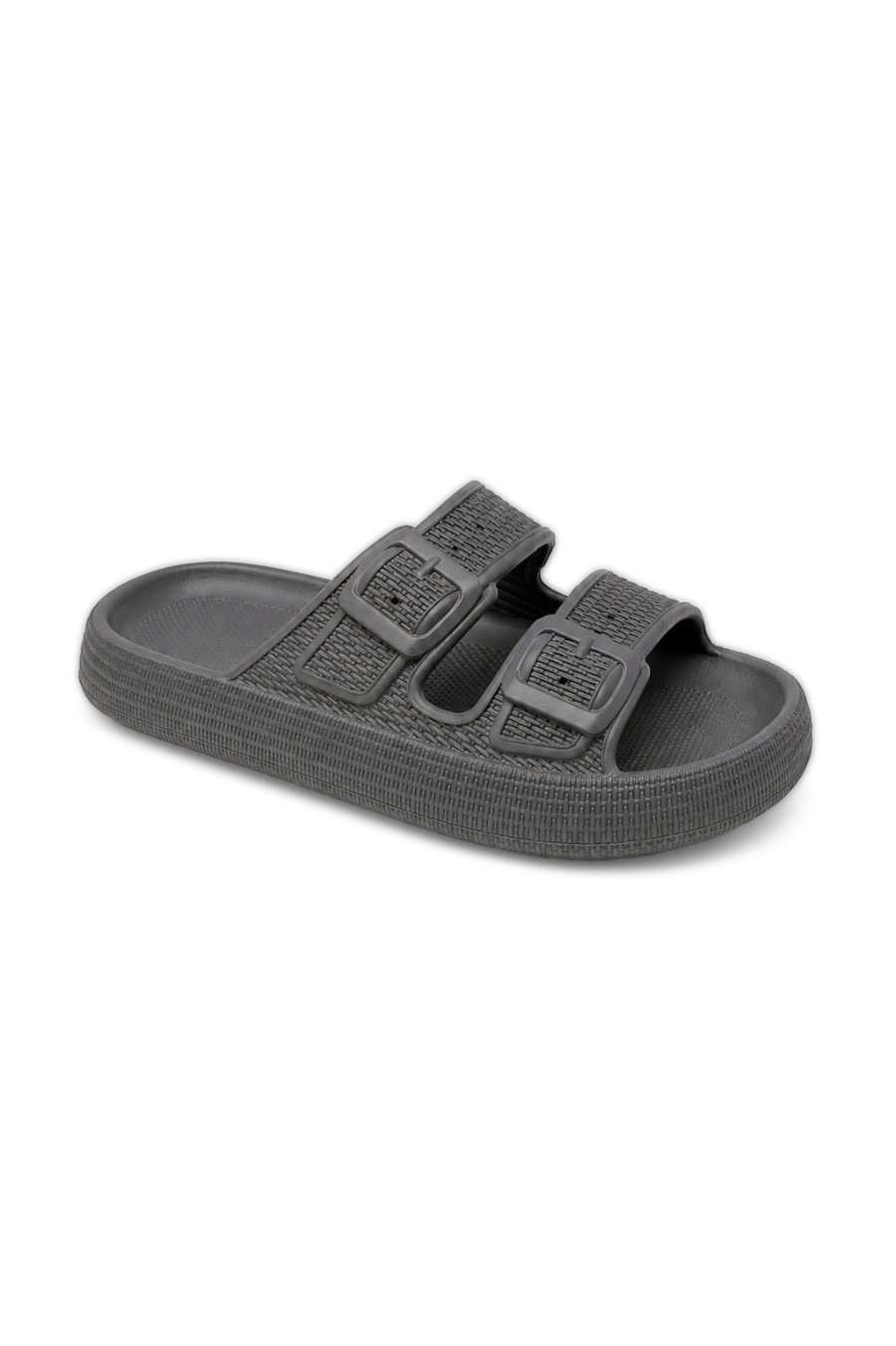 Matt Twin Buckle Men's Pillow Slider Grey