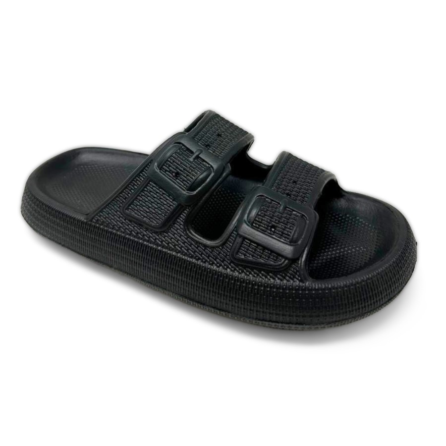 Maya Ladies Twin Buckle Pillow Slider Black