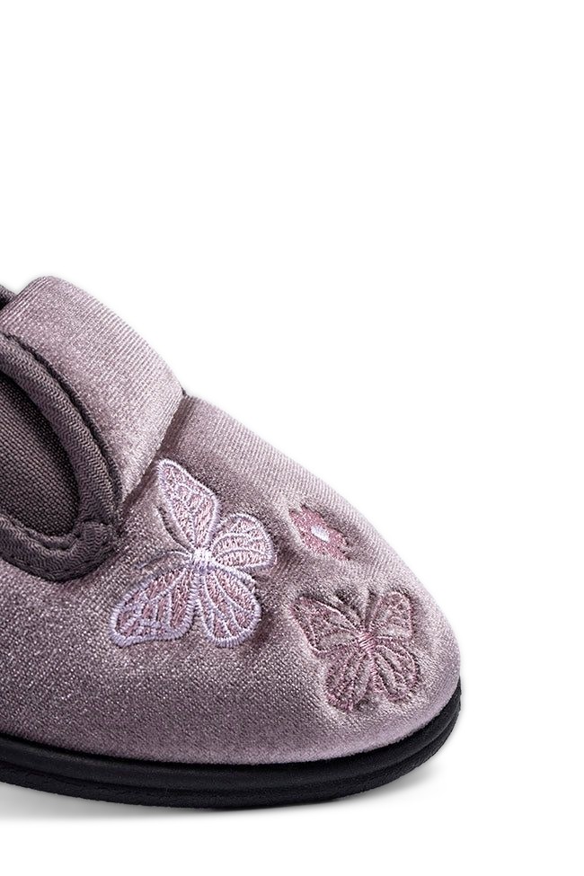 Priscilla Heather Velour Twin Gusset Butterfly Ladies Slipper