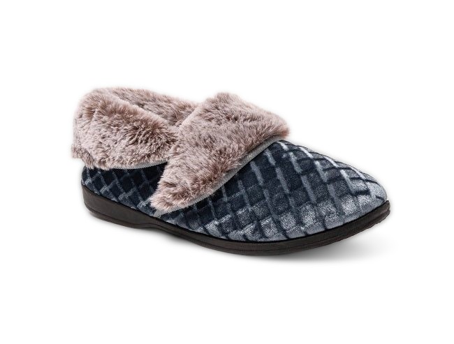 Sinead Ocean Blue Velour Faux Fur Cuff Slipper