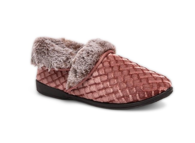 Sinead Pink Velour Faux Fur Cuff Slipper