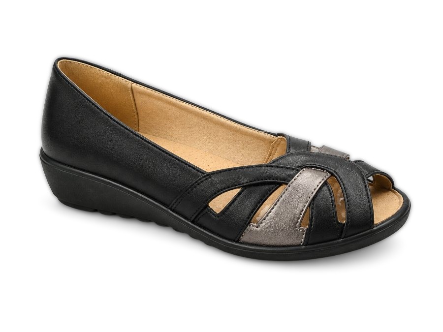Susan Dr. Lightfoot Open Toe Casual Black/Pewter
