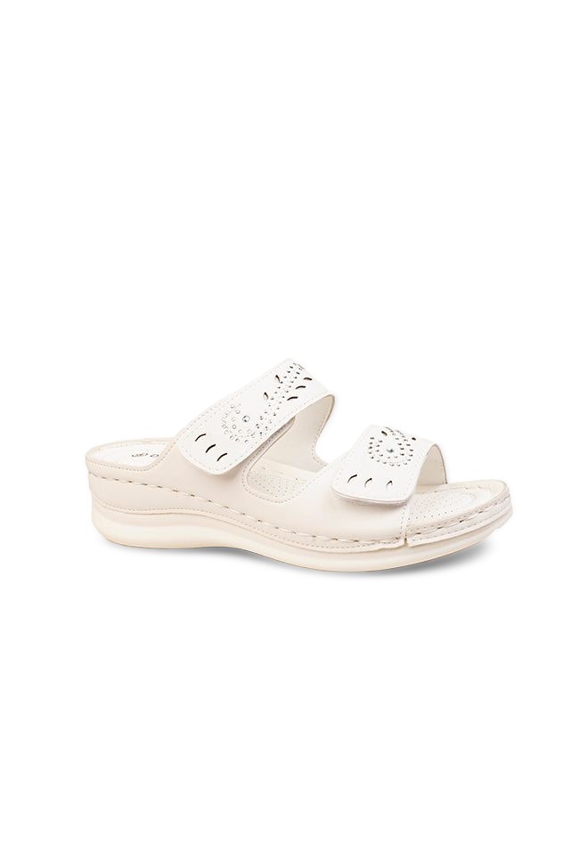 Violet Adjustable Straps Ladies White Mule Sandal