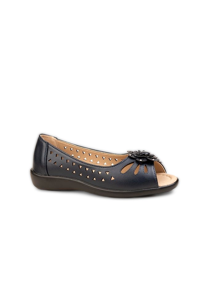 Vivienne Ladies Dr. Lightfoot Peep Toe Flower Casuals Navy