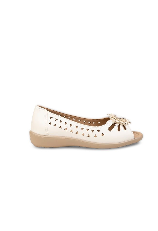 Vivienne Ladies Dr. Lightfoot Peep Toe Flower Casuals White
