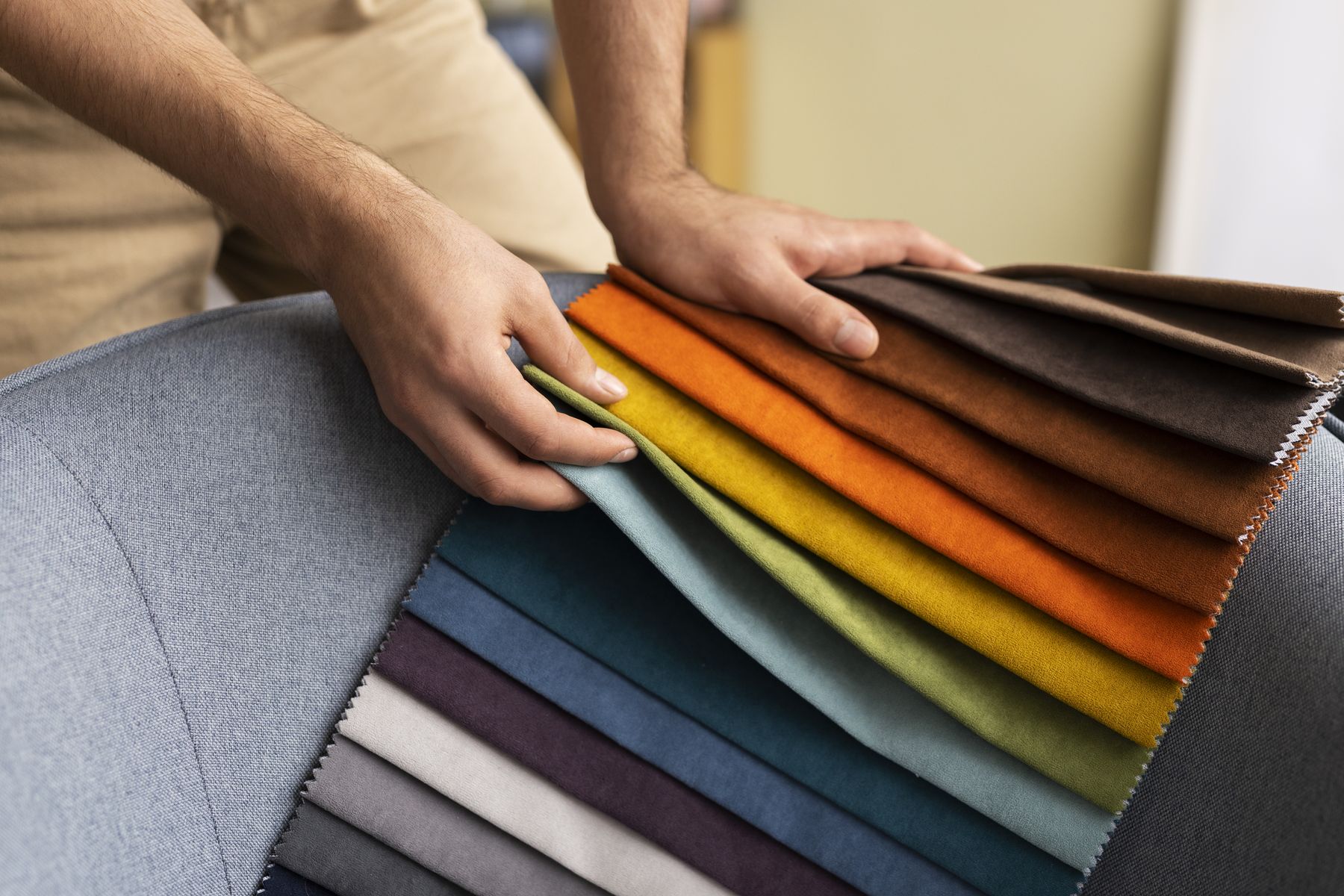Fabric swatches being compared