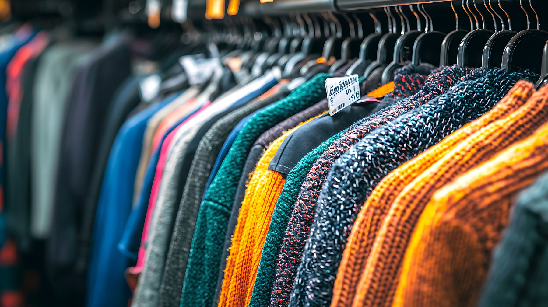 Knitwear and jackets on a clothing rail